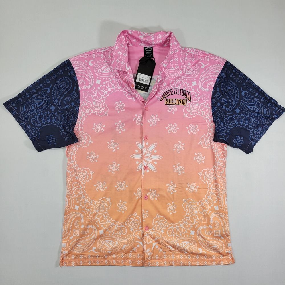 Death Row Records Men's Short Sleeve Button Down Shirt Multi Color Paisley XXL